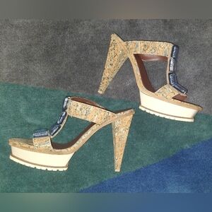 Stylish Cork Platform Heels with Blue Accents